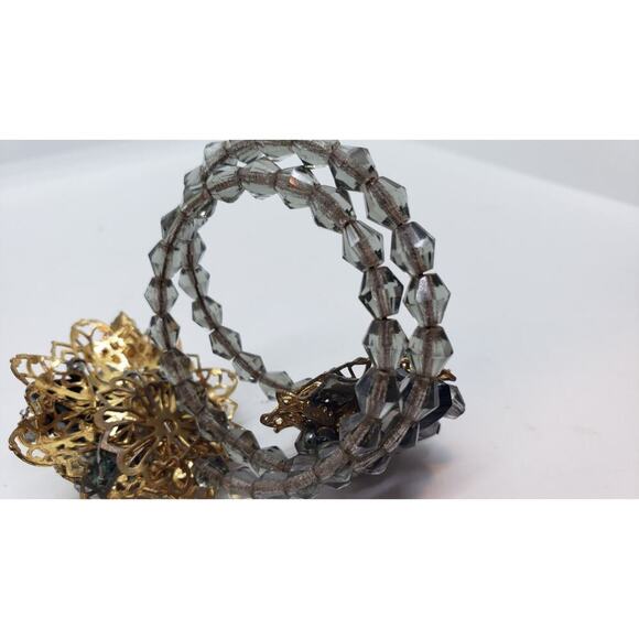 Vintage Bracelet Wrap Around Glass Bead Rhinestone Filigree Haskell Style 1950s - Picture 12 of 12